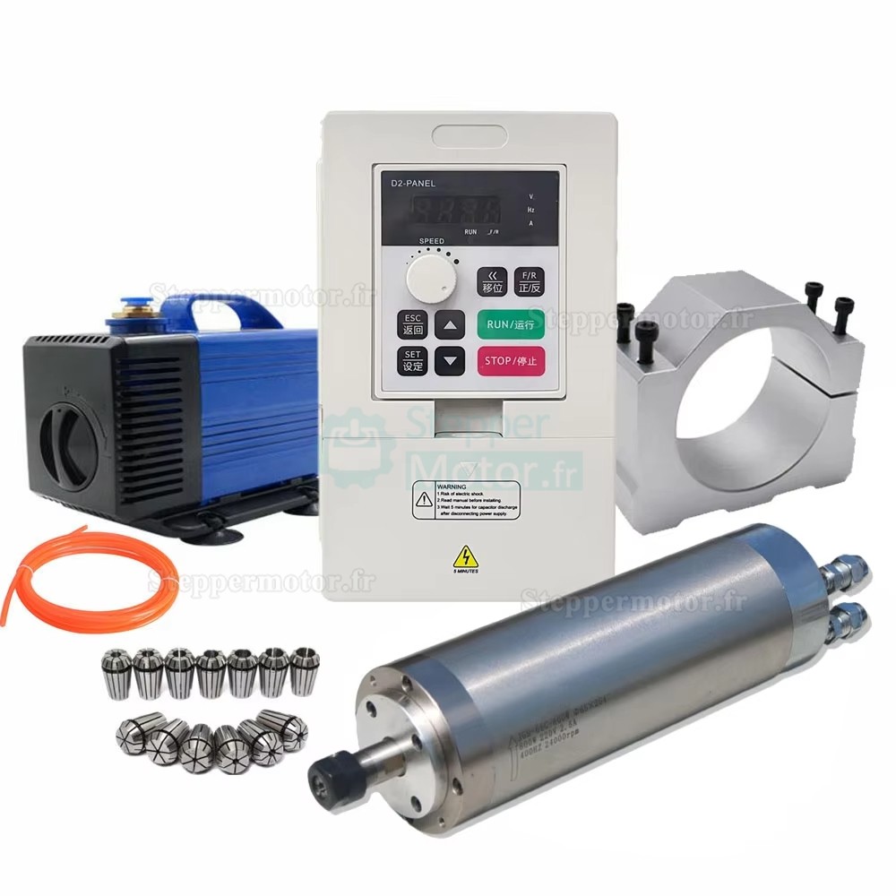 2,2kW 110V/220V/380V Kit moteur de broche refroidi par eau OSP001699 avec variateur de fr&eacute;quence (VFD) et 13 pi&egrave;ces pinces ER20 et support